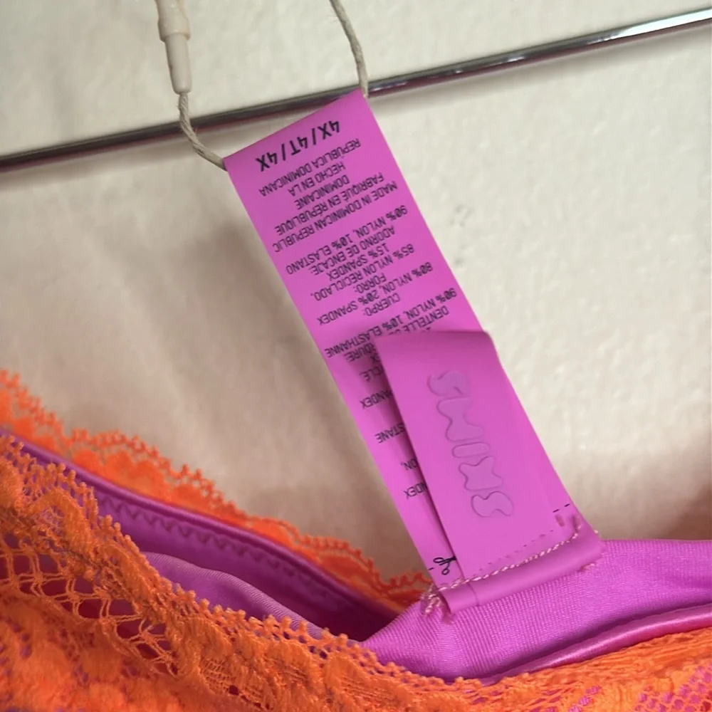 SKIMS Pink and Orange lace swim tie bikini bottom size 4X neon orchid